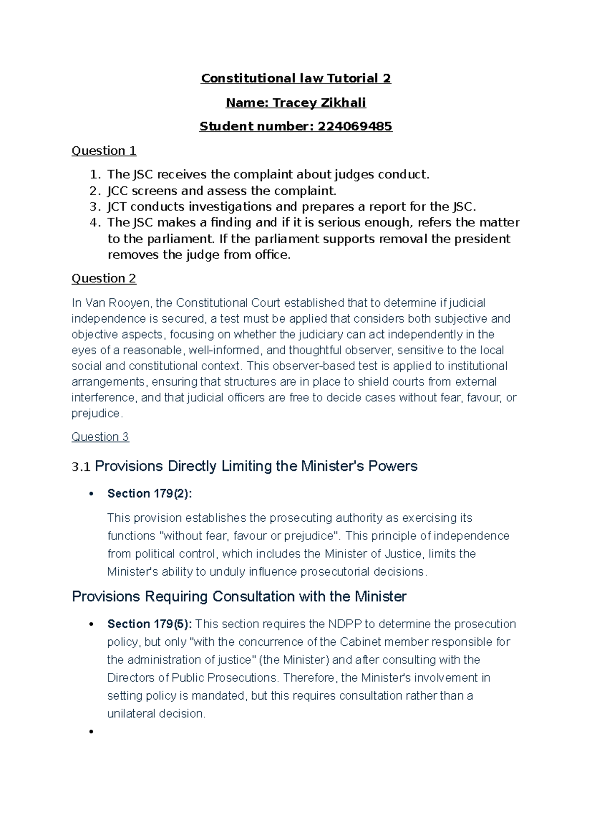 Constitutional Law Tutorial 2: Judicial Independence Insights - Studocu