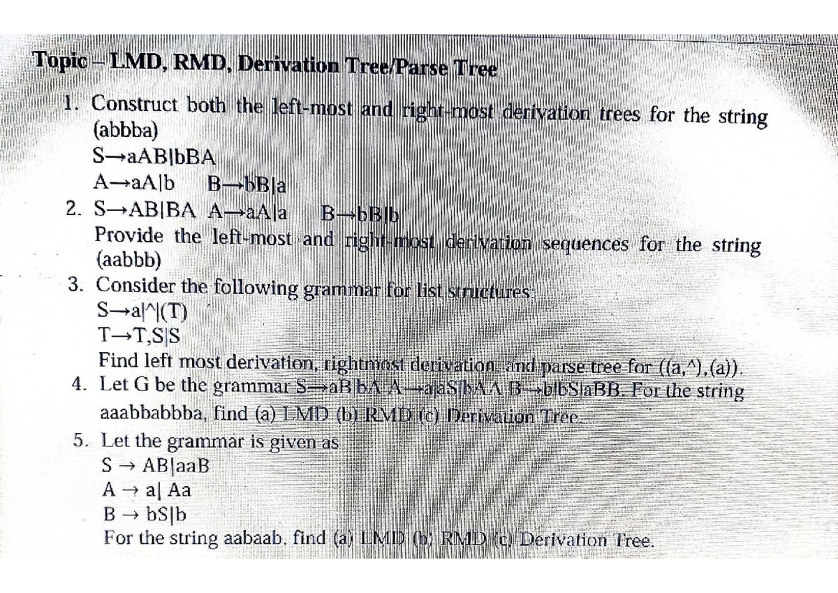 LMD, RMD, and Derivation Trees for Grammar Structures (Course Code ...