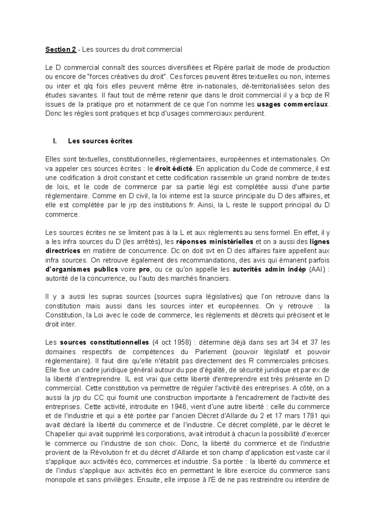 Section 2 - Les Sources du Droit Commercial (D Commercial) - Studocu