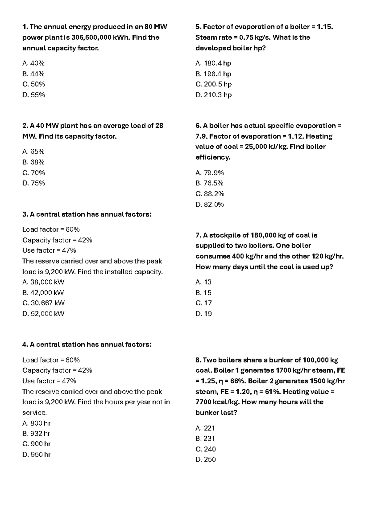 Refresher SET 1: Energy Production & Boiler Efficiency Calculations ...