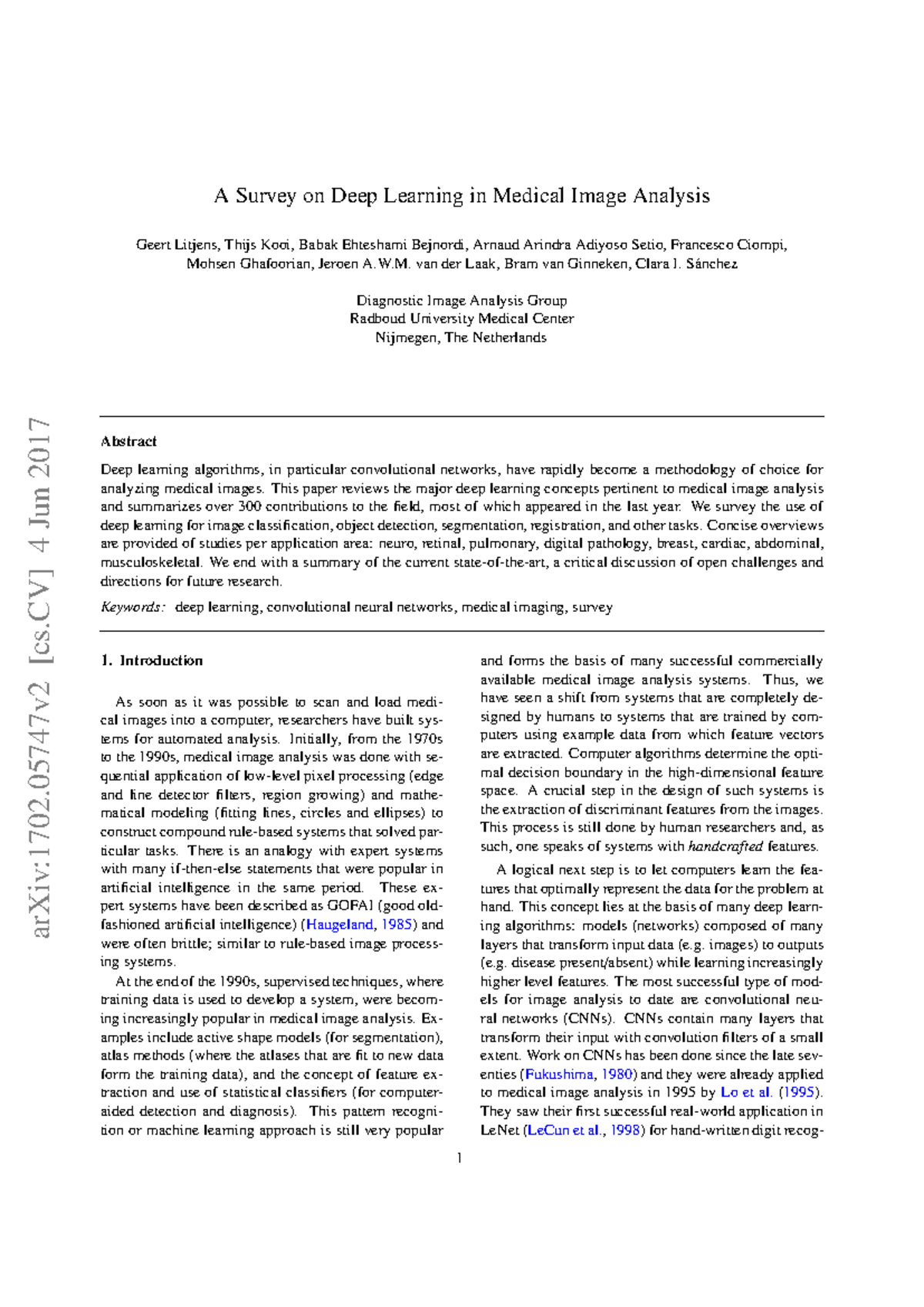 A Survey on Deep Learning Applications in Medical Image Analysis (1702 ...