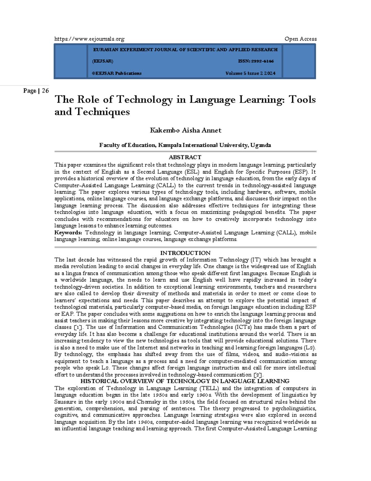 The Role of Technology in Language Learning: Tools & Techniques (EEJSAR ...