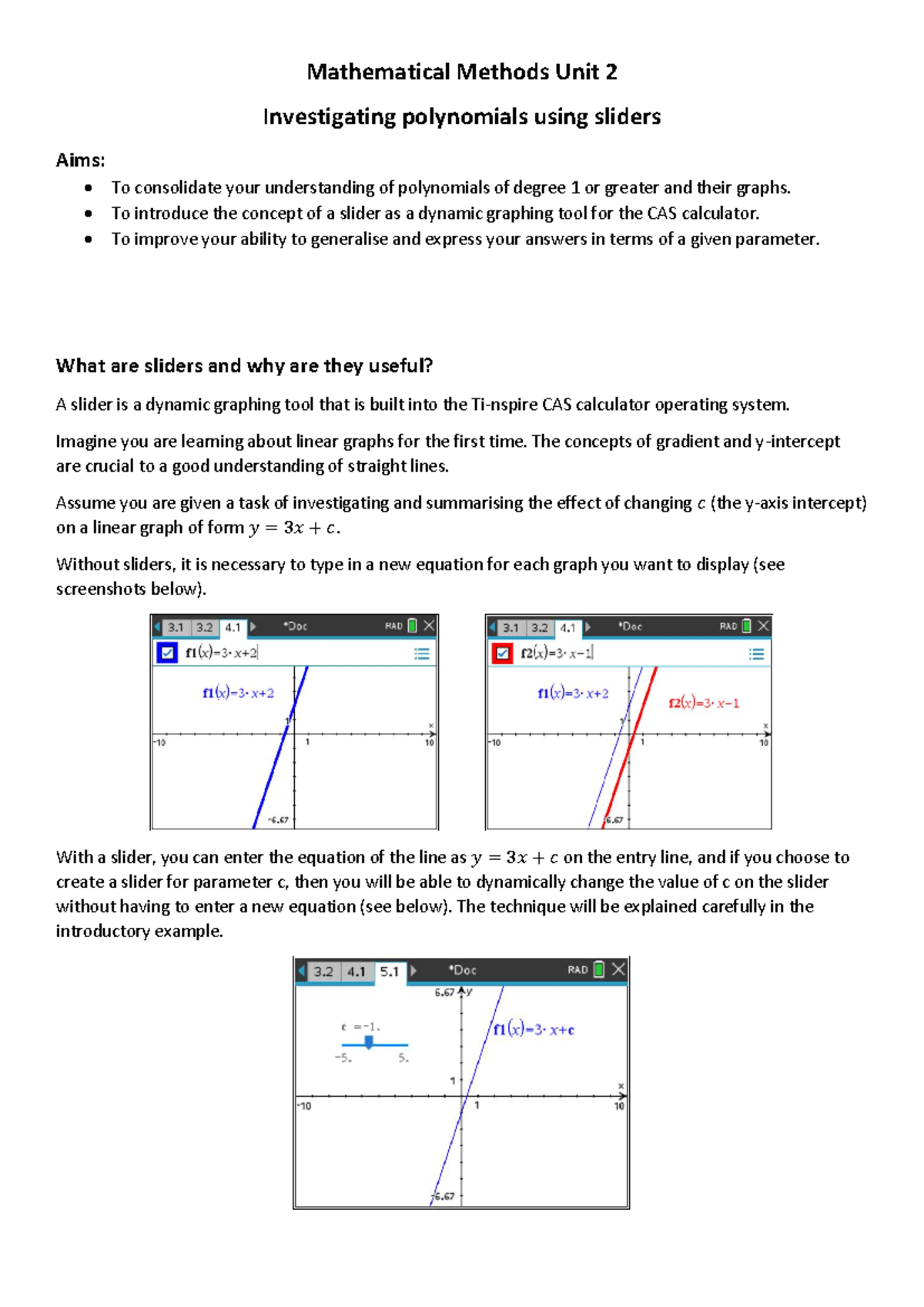 Mathematical Methods Unit 2: Investigating Polynomials with Sliders ...