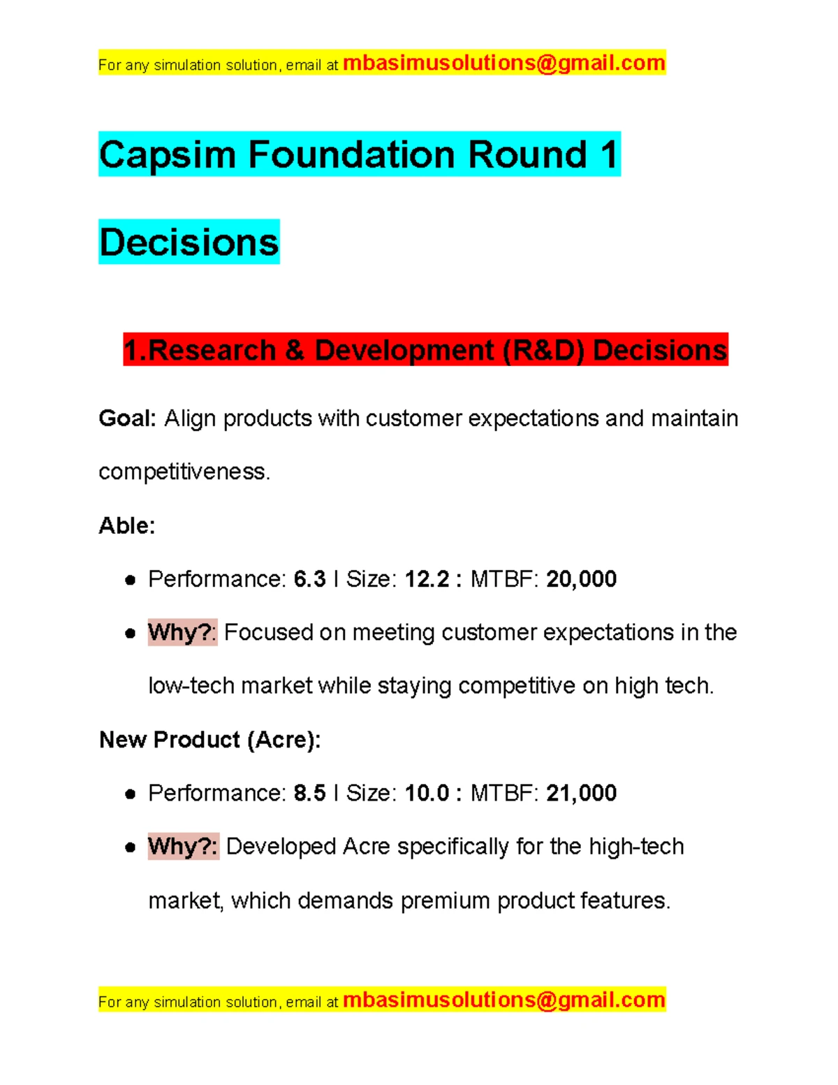Capsim Global Round 1 Decisions: Strategy for Market Alignment and ...