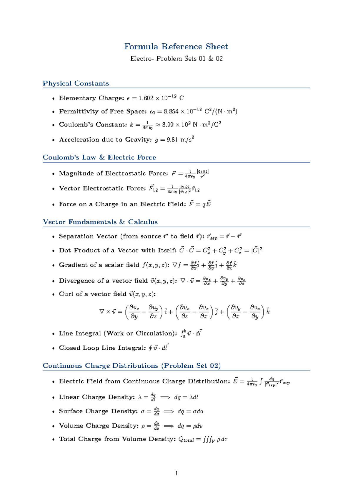 Electro Formulas Reference Sheet: Sets 01 & 02 - Studocu