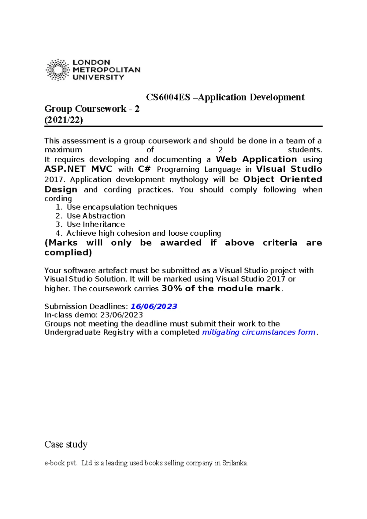 CS6004ES Resit Coursework 1 - Application Development Guidelines - Studocu