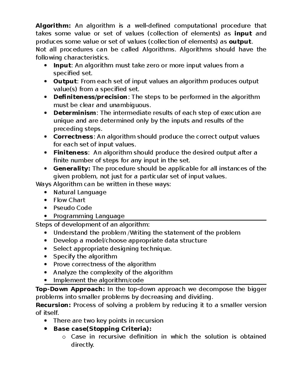 Chap 1 - Algorithm Characteristics and Development Notes - Studocu