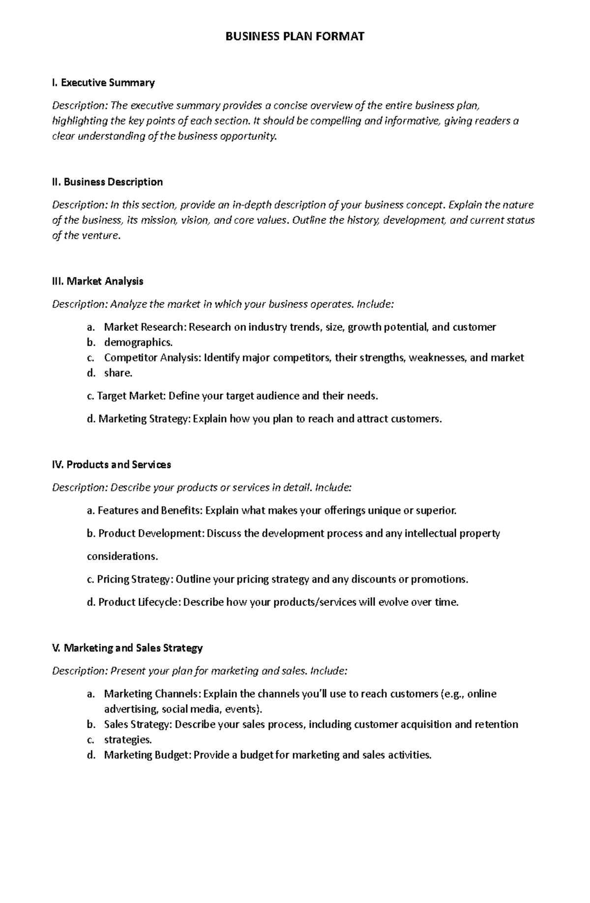 Business Plan Format: Key Sections & Descriptions for Success - Studocu