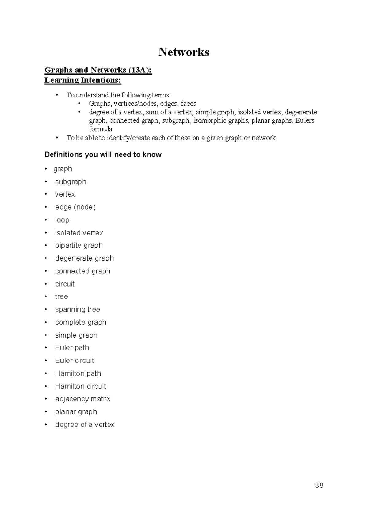 Networks Notes 2025 (13A): Key Concepts in Graph Theory - Studocu