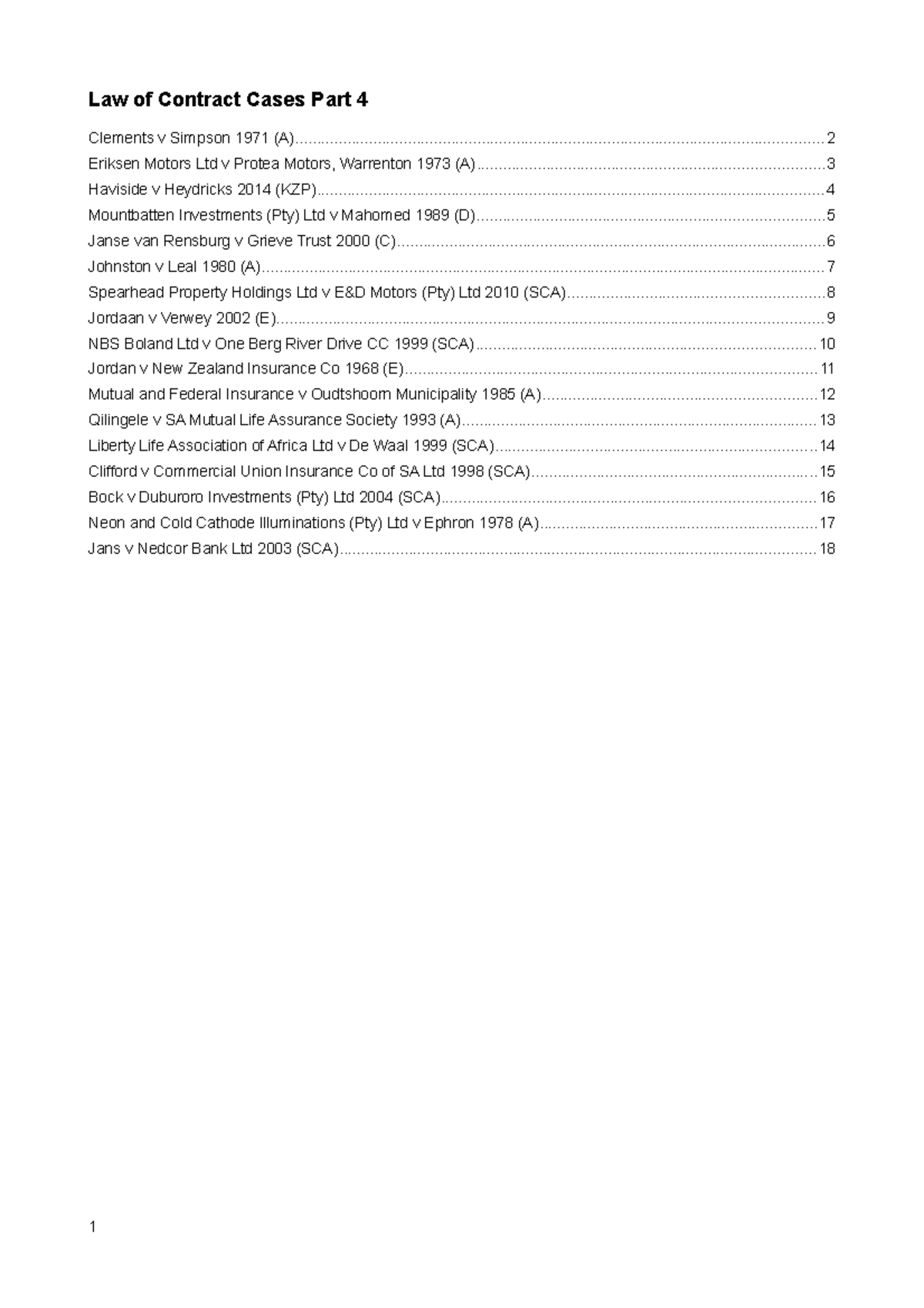Contract Cases Part 4 - These are great summaries of the prescribed ...