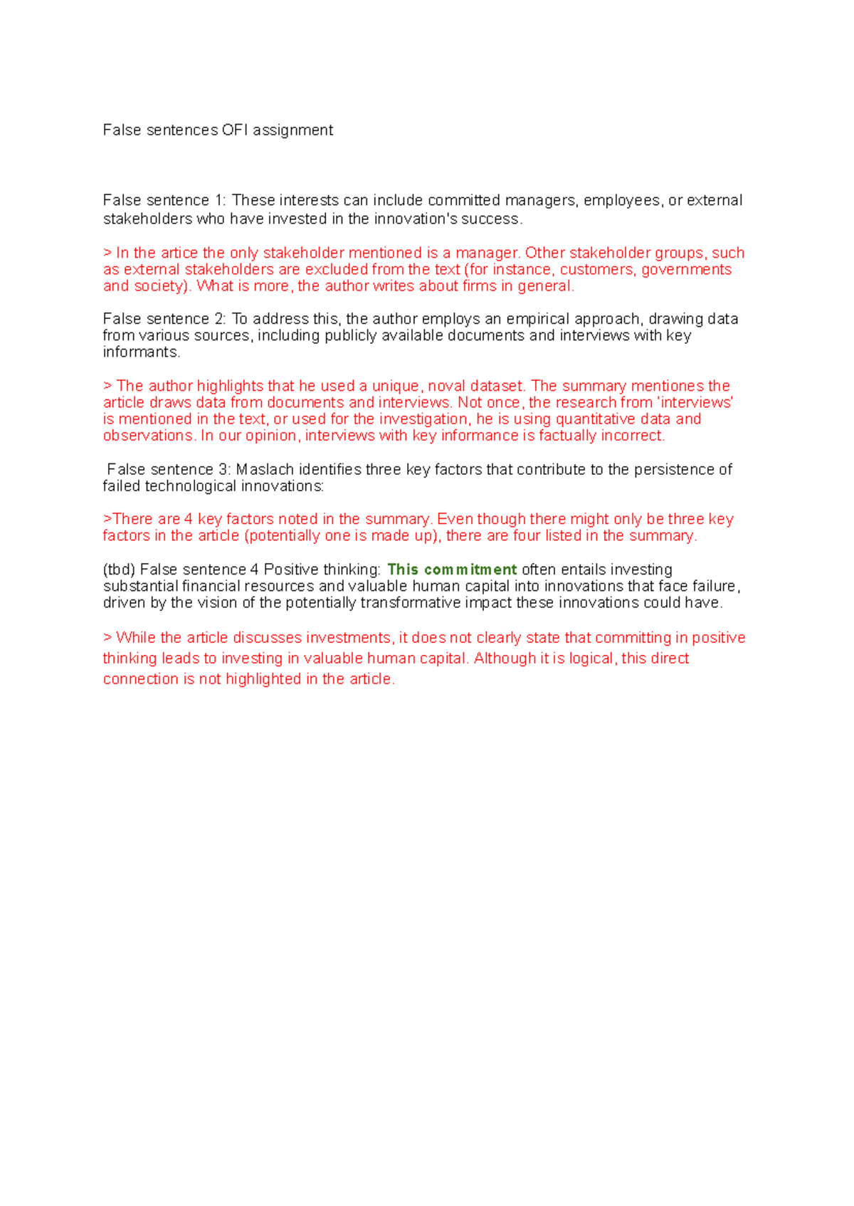 False Sentences Analysis: OFI Assignment Review - Studeersnel