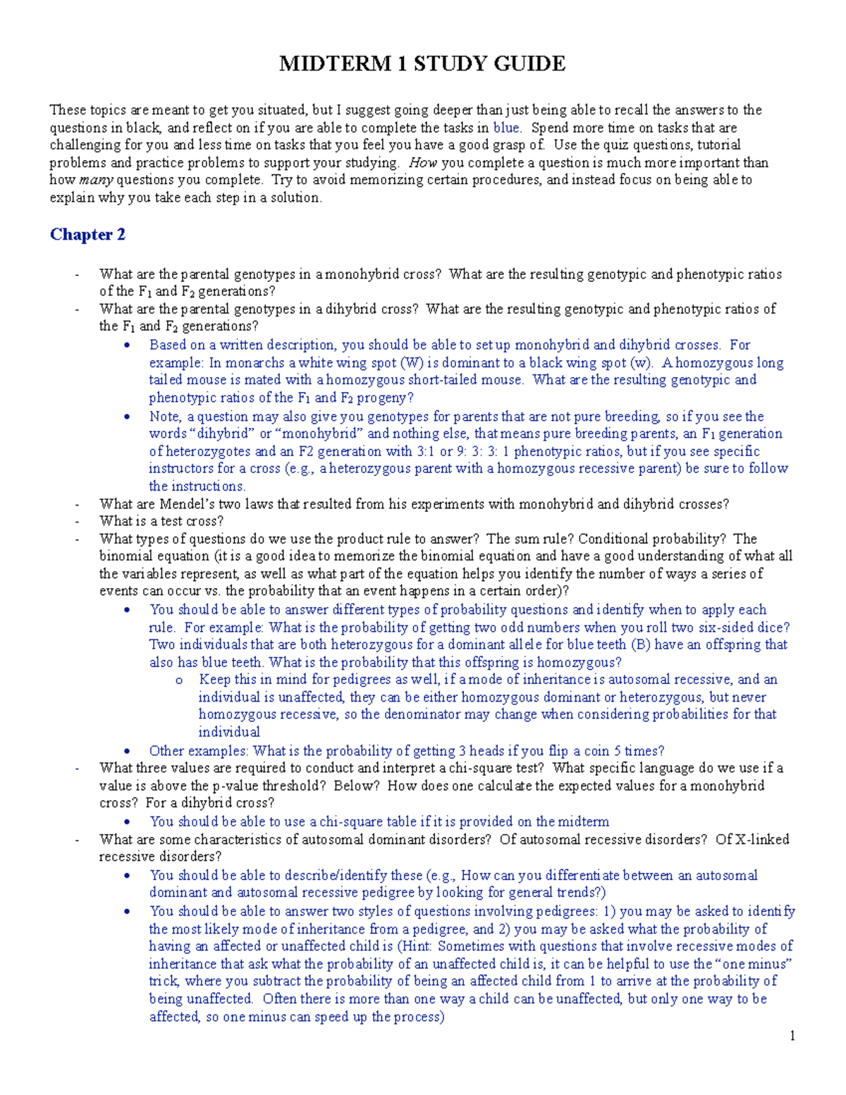 MIDTERM 1 STUDY GUIDE: Genetics Concepts & Problem Solving - Studocu