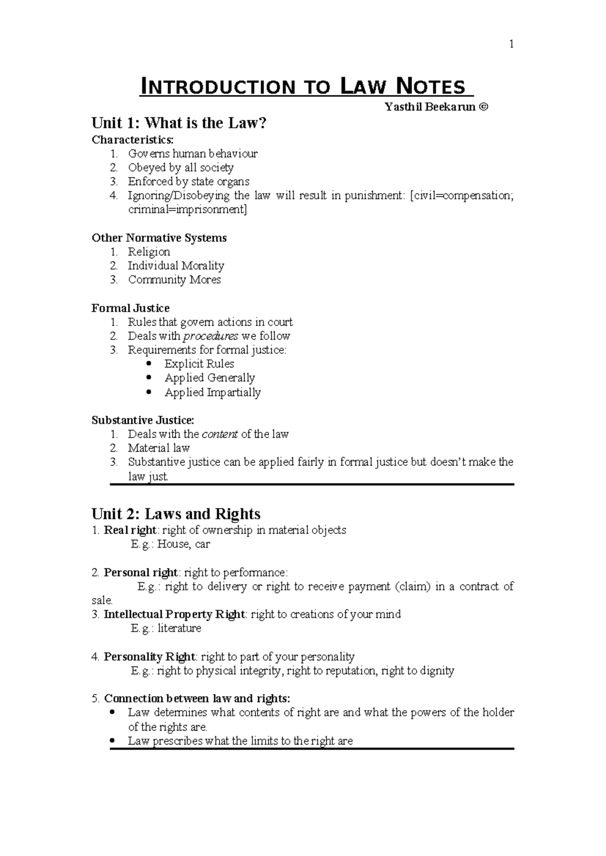 ILW1501 Introduction to Law Study Notes: Key Concepts and Rights - Studocu
