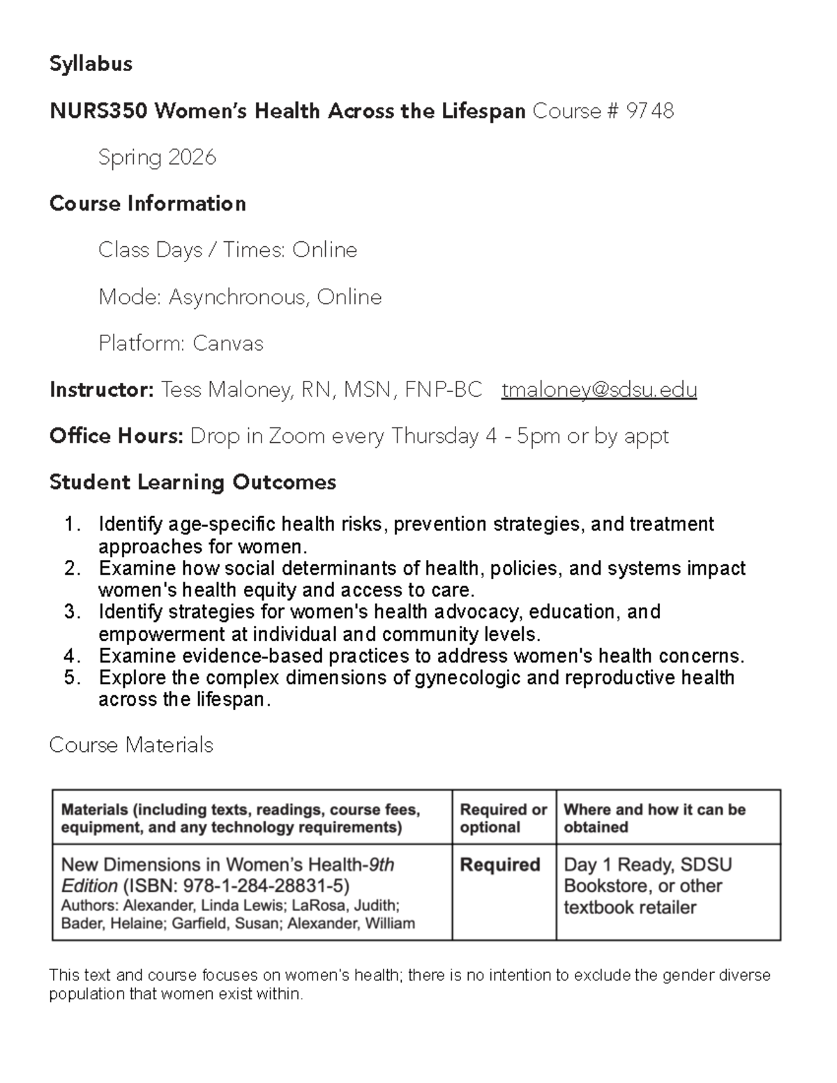 SP 26 N350 Syllabus: Health Across the Lifespan Course Details - Studocu