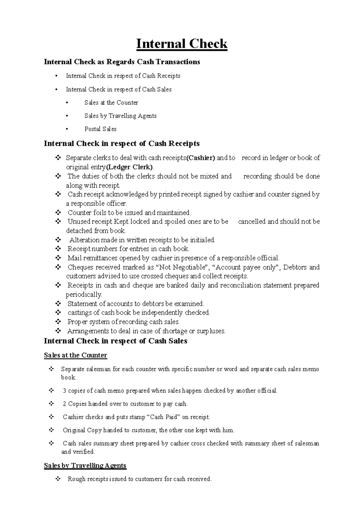 Internal Check Procedures for Cash Transactions and Wages Management ...