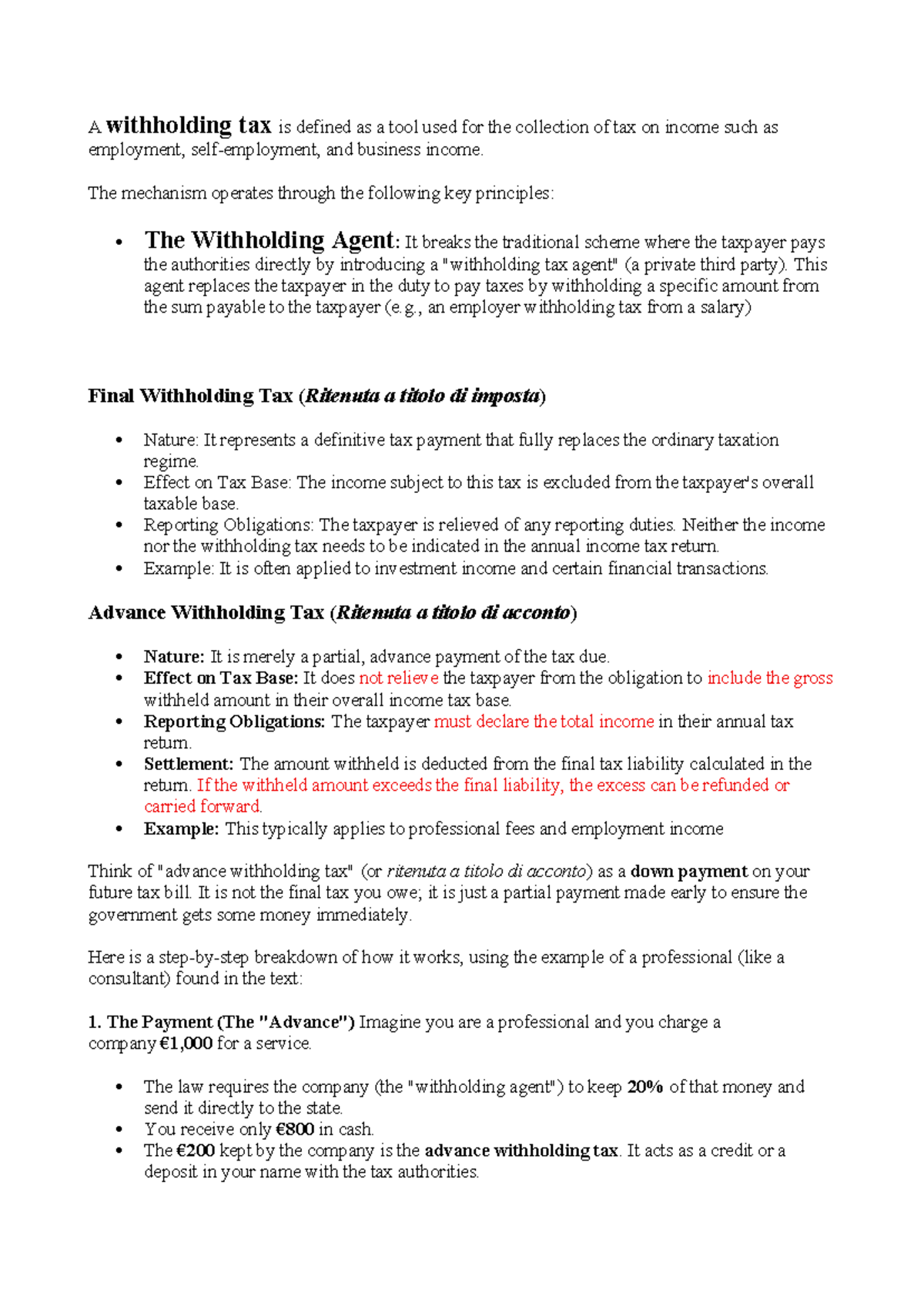 Withholding Tax Overview: Key Principles and Procedures - Studocu