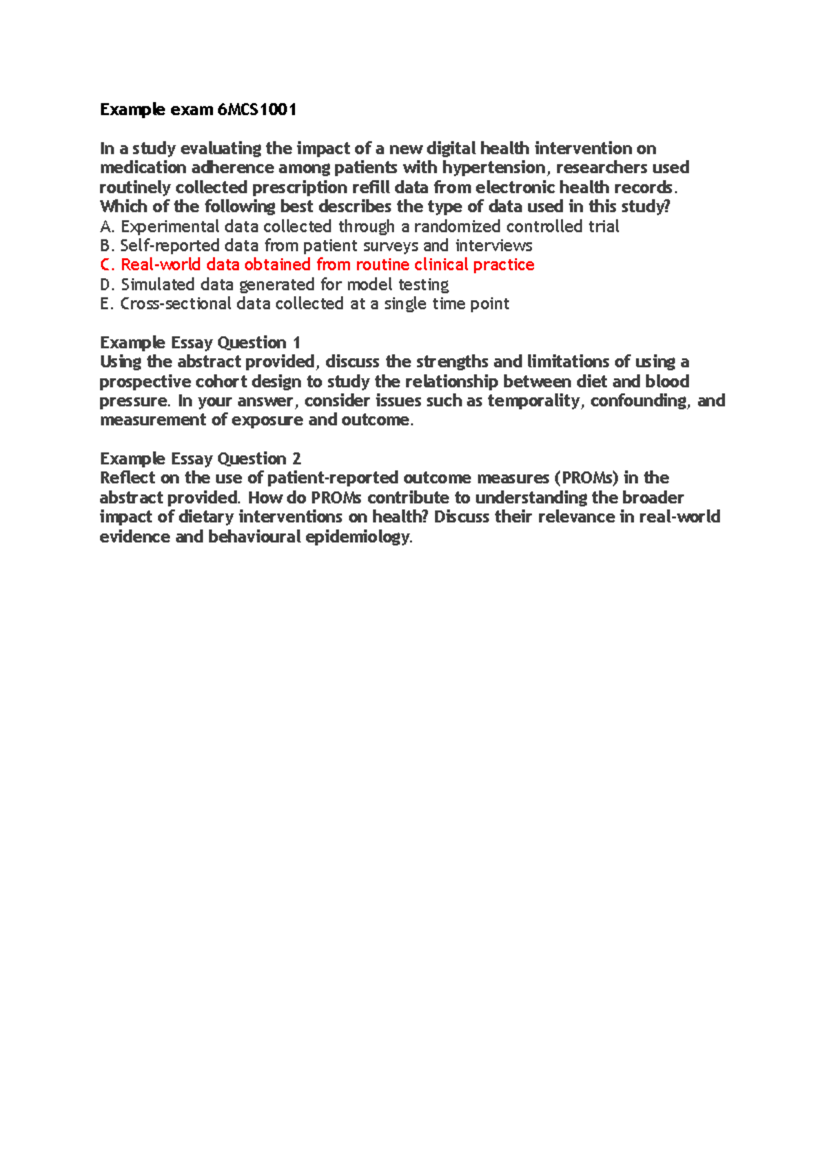 Example Questions for Exam 6MCS1001: Digital Health Intervention ...