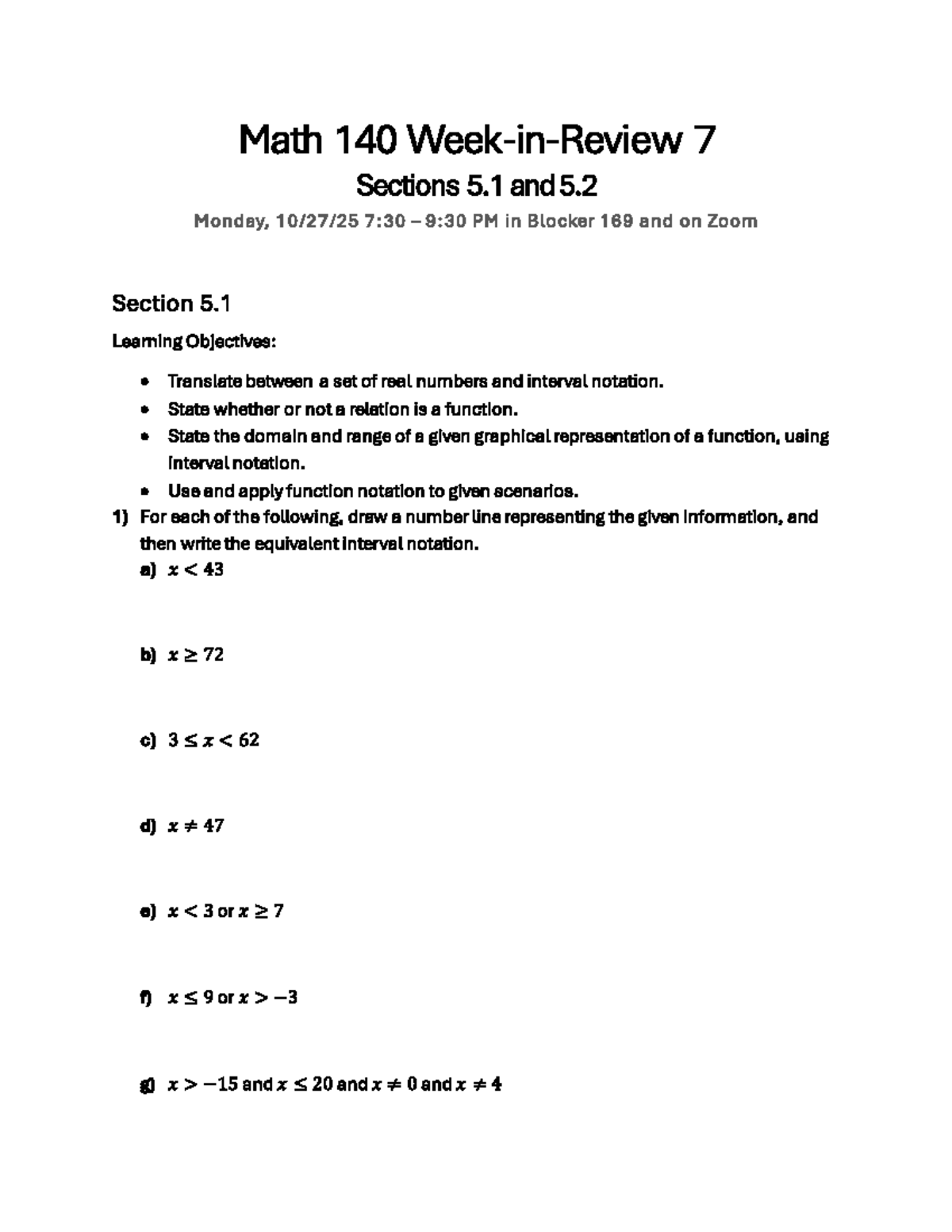 Math 140 Week-in-Review 7: Sections 5.1 & 5.2 - Studocu
