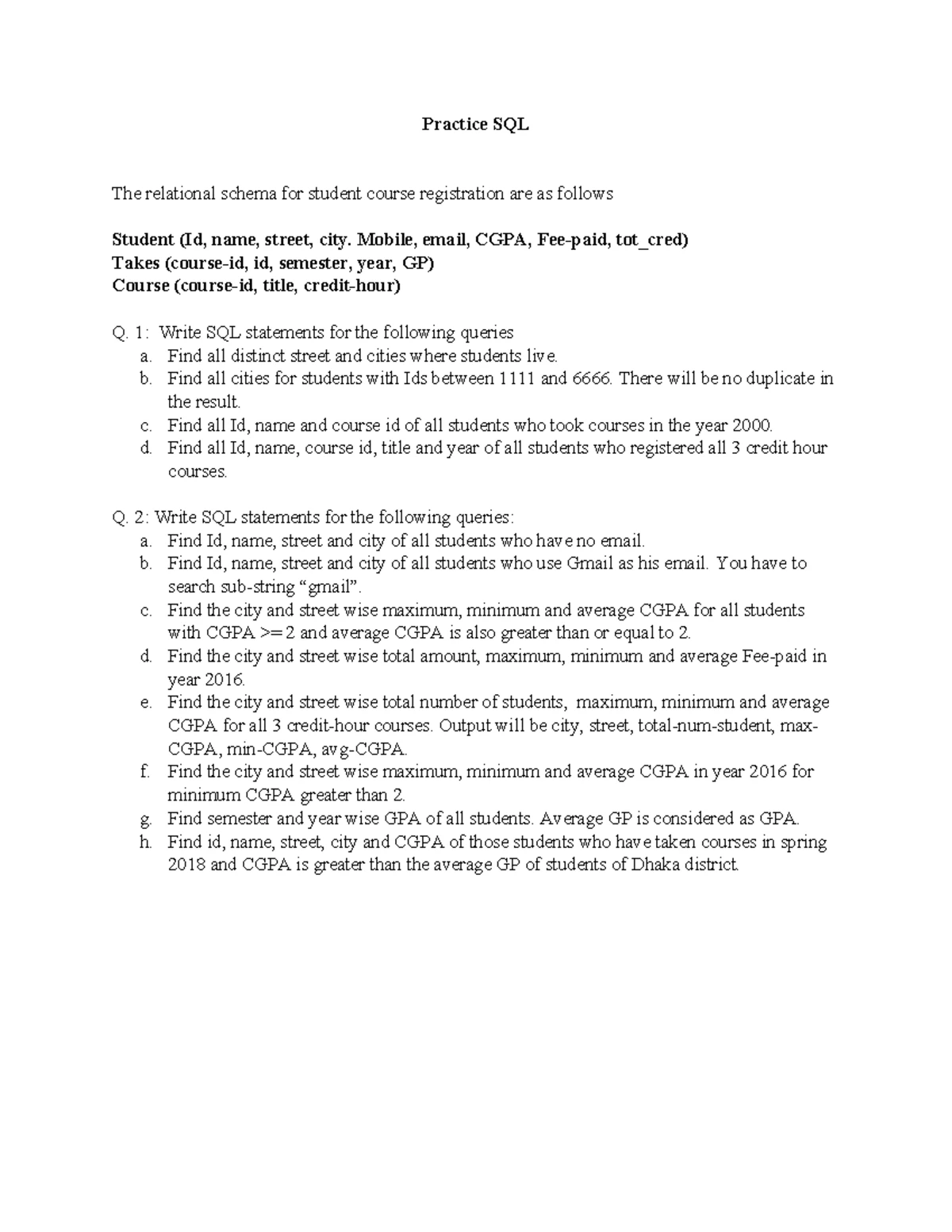 Relational Algebra Sample Questions for Database Studies (DB 101) - Studocu