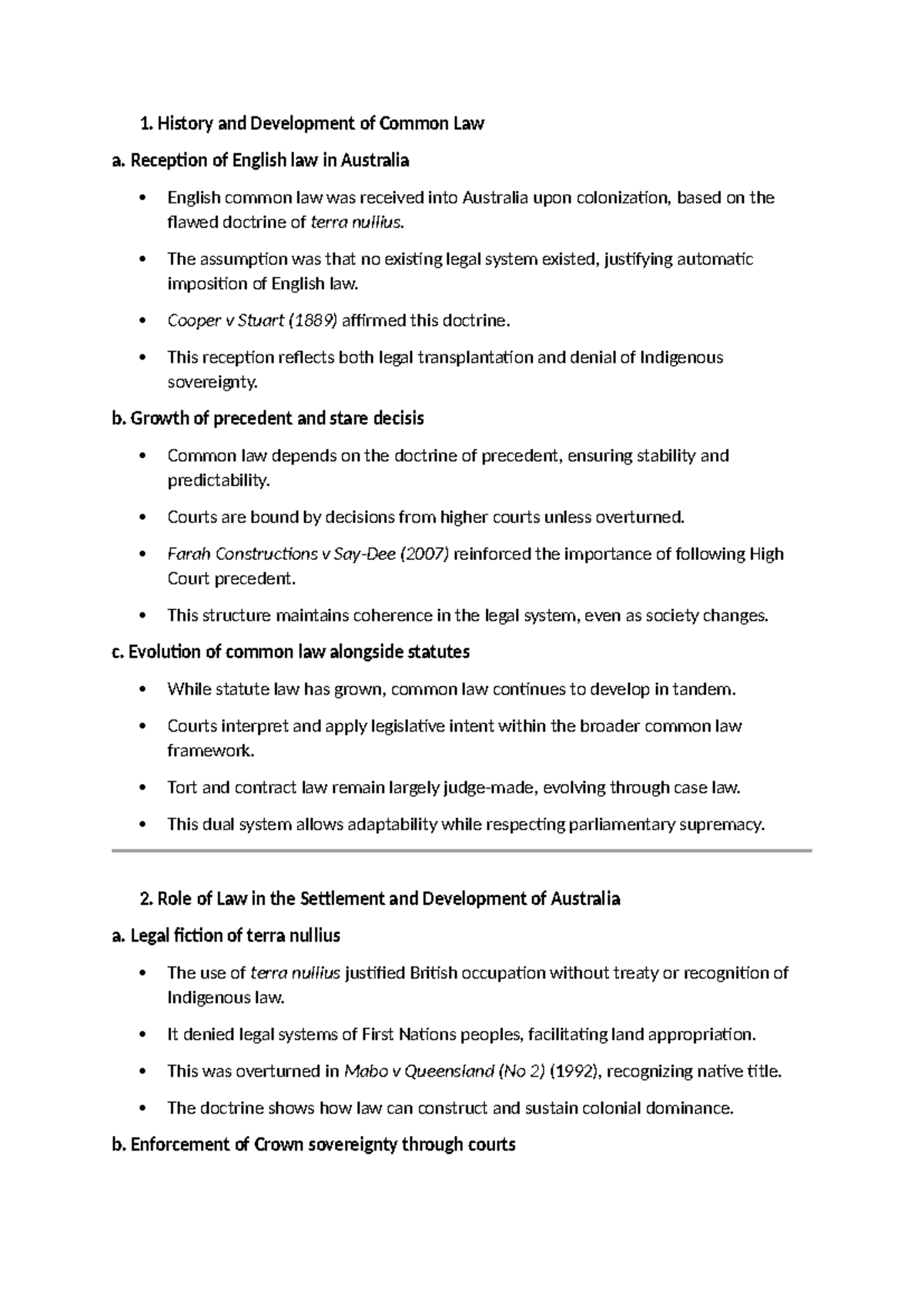 History and Development of Common Law in Australia: Summary Notes - Studocu