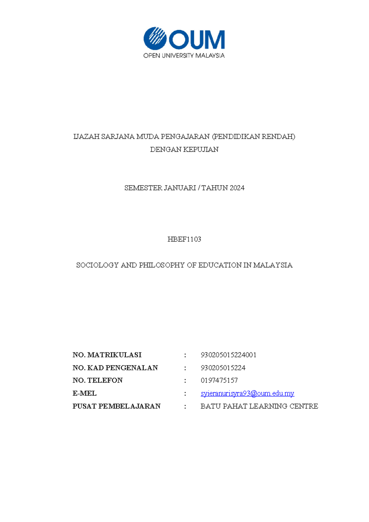 Assignment Template ENG & BM January 2024 - Copy - IJAZAH SARJANA MUDA ...