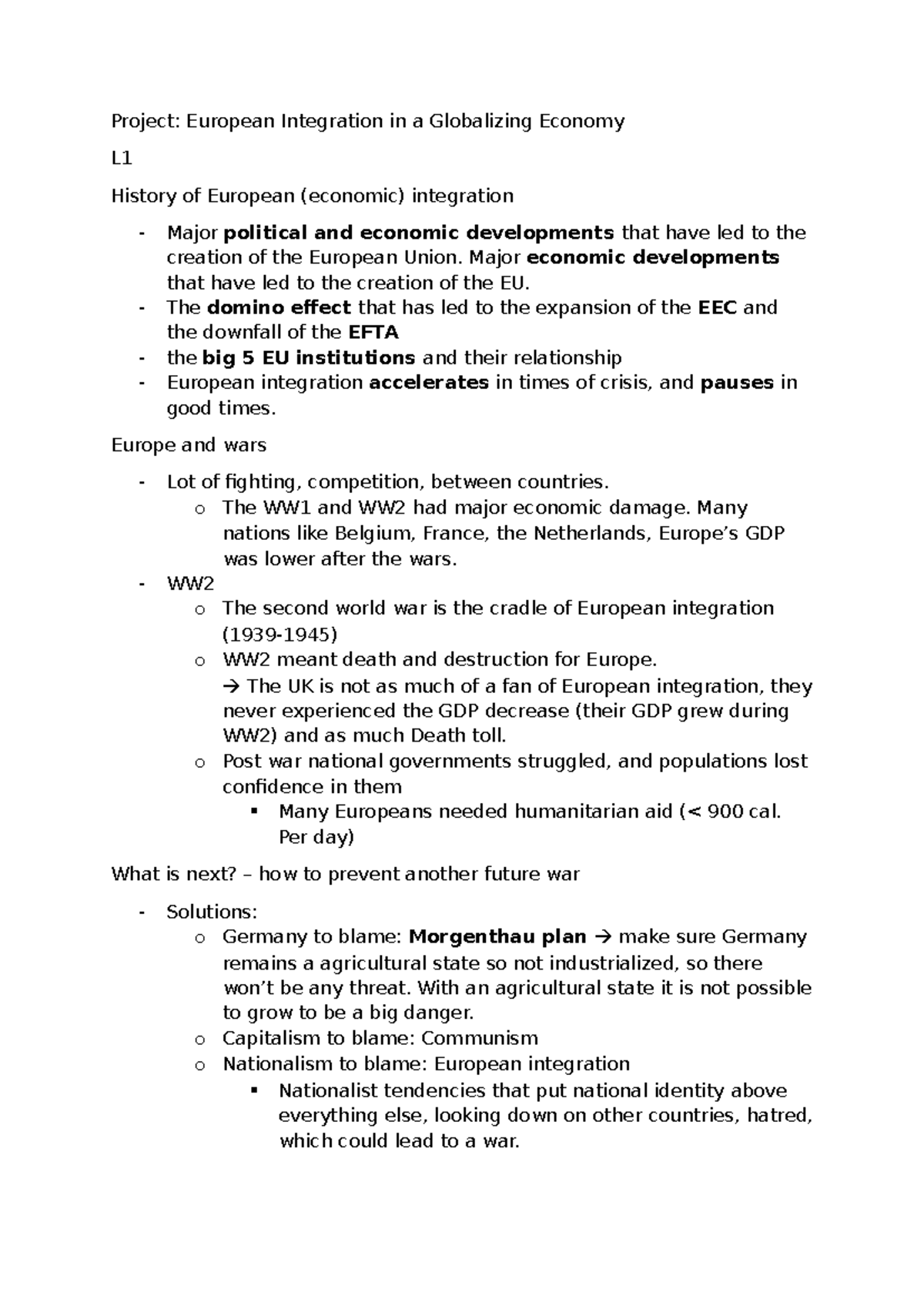 Project: European Integration in a Globalizing Economy L1 Lecture Notes ...
