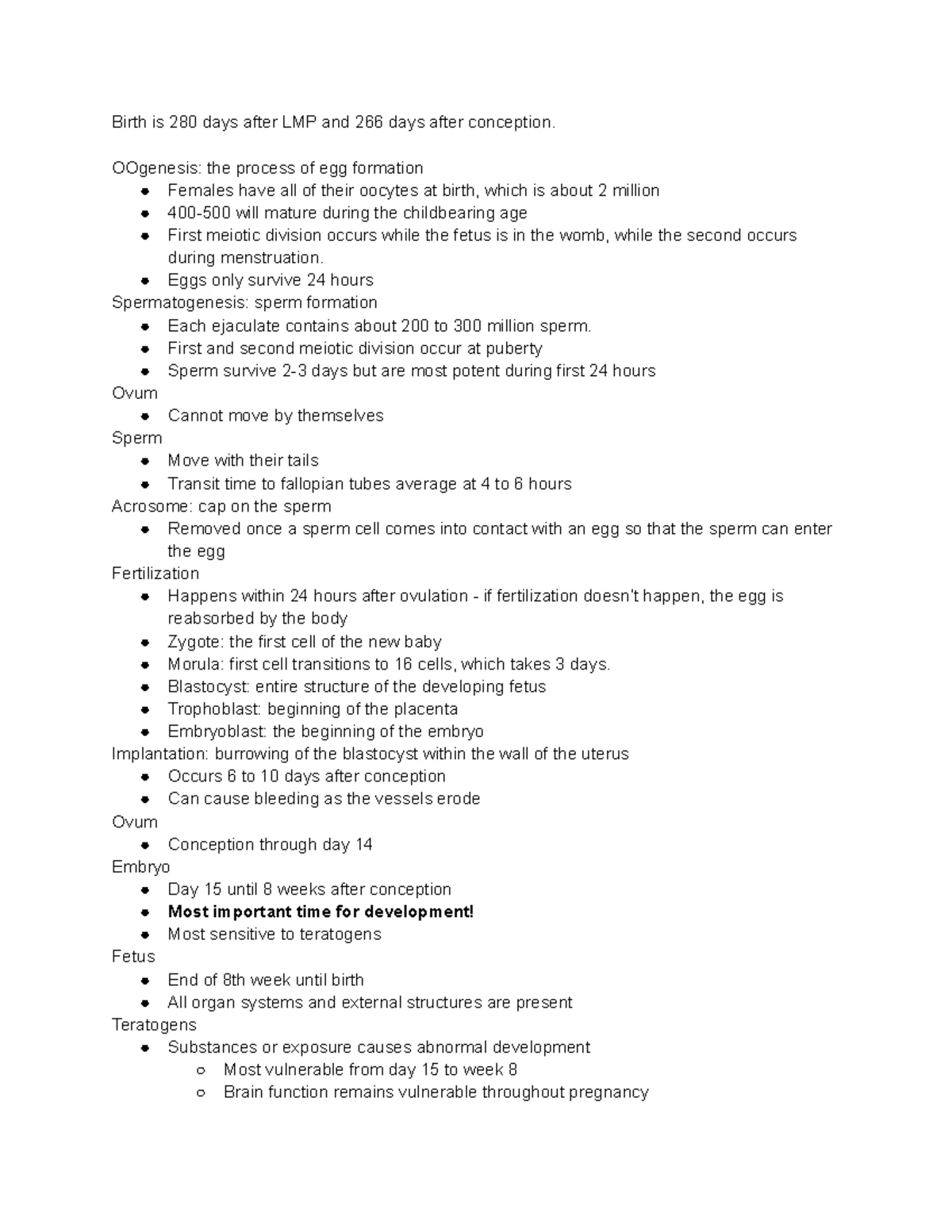 Chapter 12 notes - conception and fetal development - Chapter 12 ...