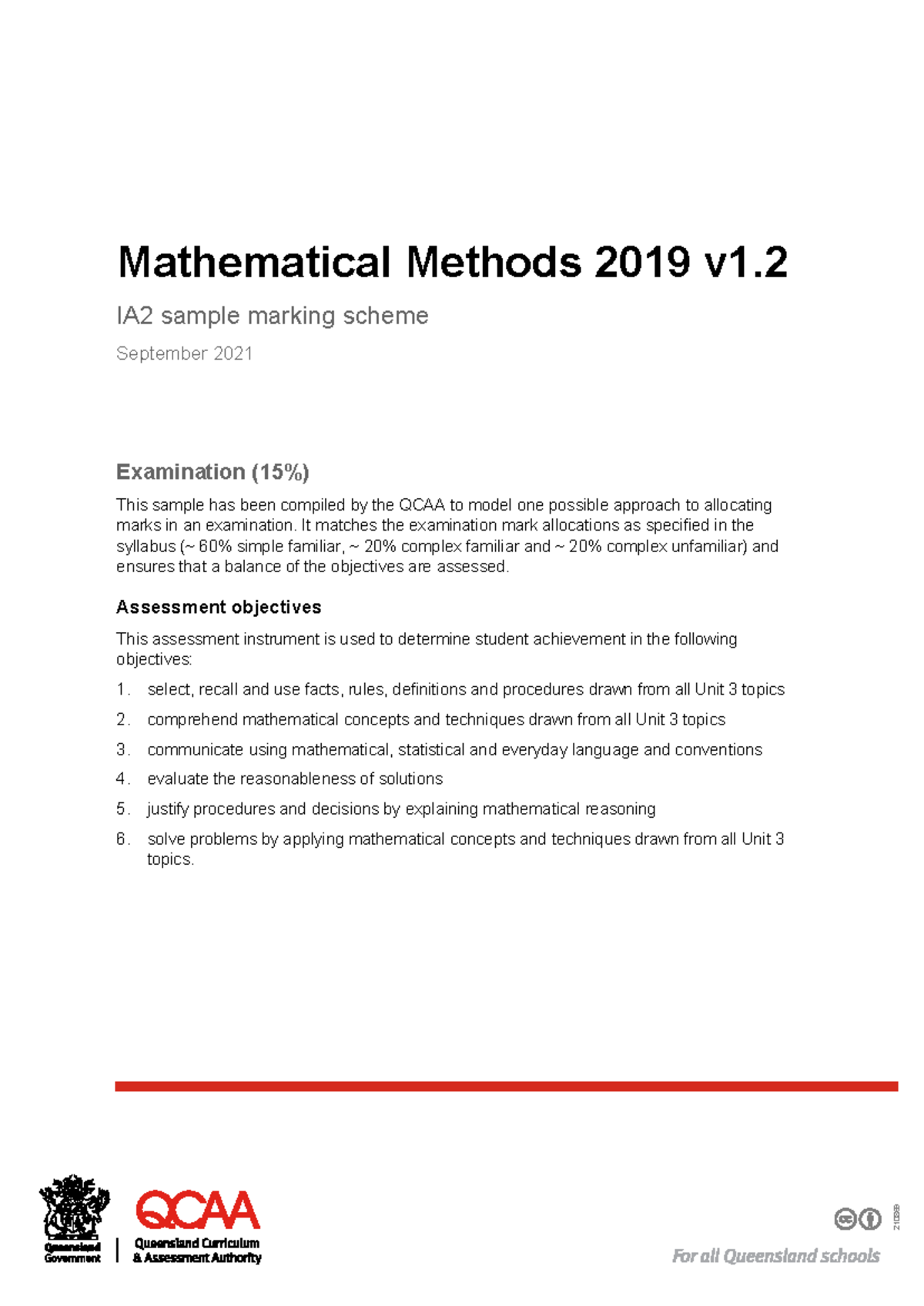 Mathematical Methods 2019 IA2 Sample Marking Scheme Analysis - Studocu