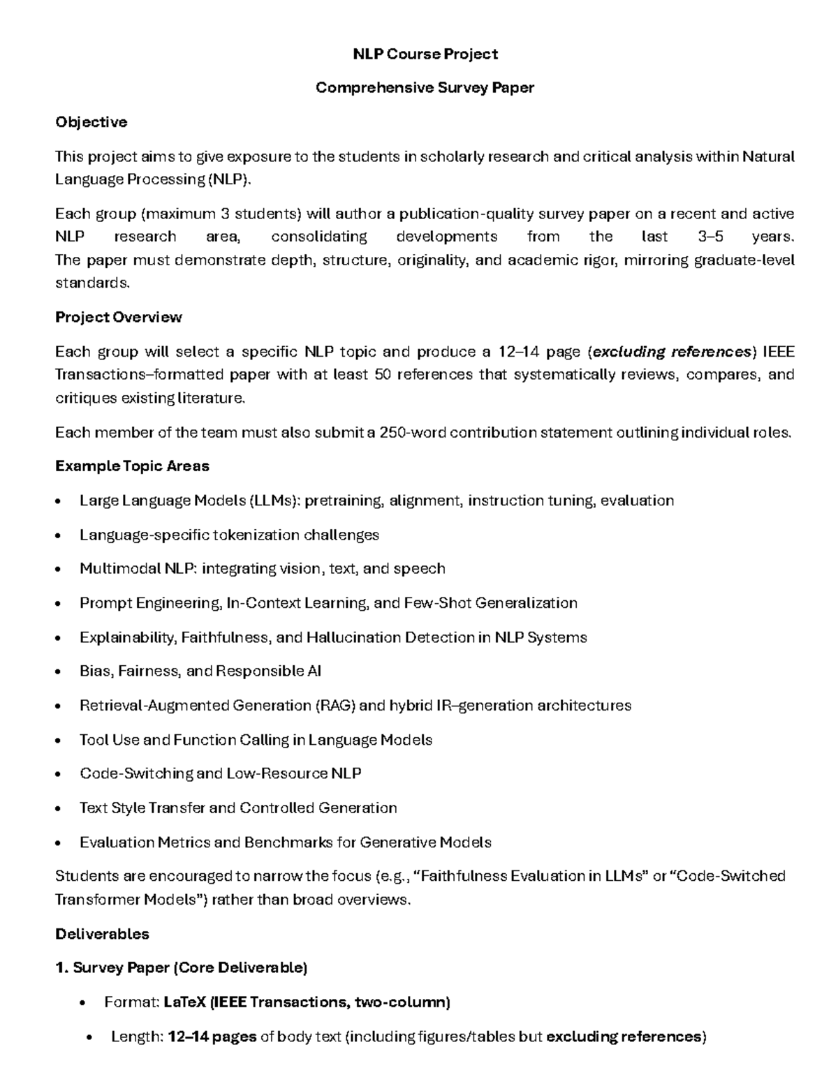 NLP Course Project: Comprehensive Survey Paper Guidelines - Studocu