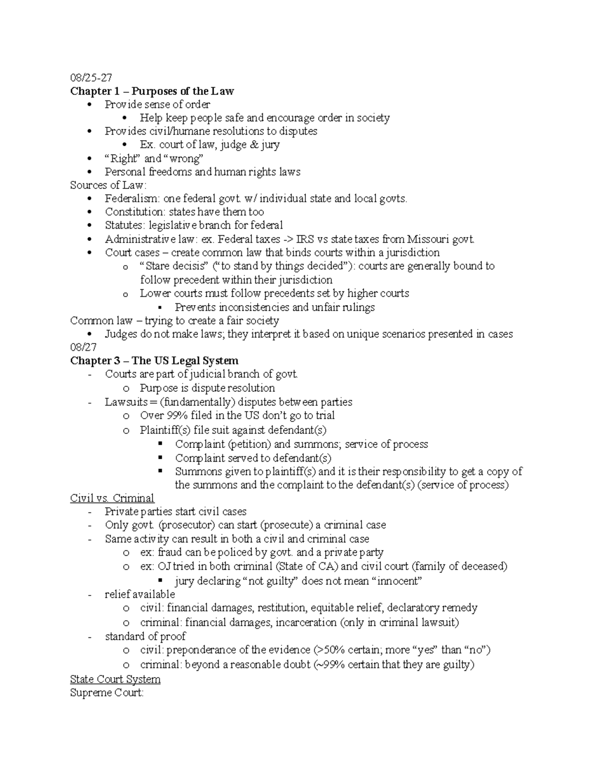 Legal Concepts and Topics Overview (LAW 101) - Final Exam Notes - Studocu