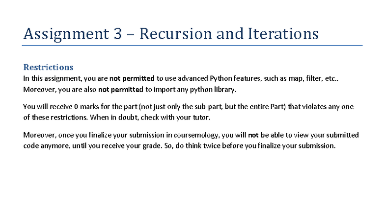 CS1010E Assignment 3: Recursion & Iterations Overview - Studocu