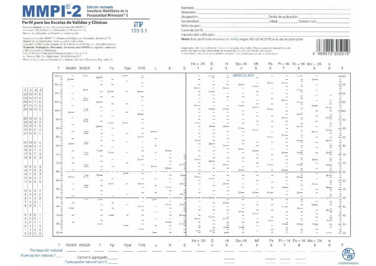MMPI-2: Perfil de Escalas de Validez y Clínicas Revisado - Document Preview