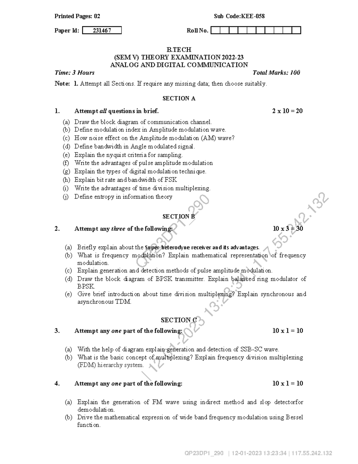 Analog and Digital Communication Exam Notes KEE058 - B.Tech Sem V - Studocu