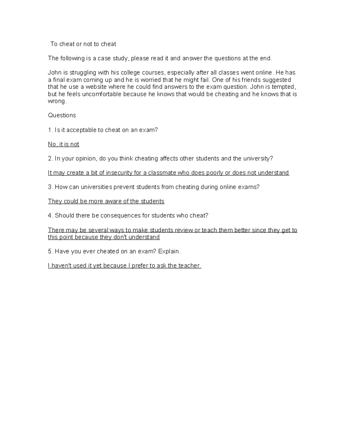 To cheat or not to cheat - trabajo de clase - To cheat or not to cheat ...