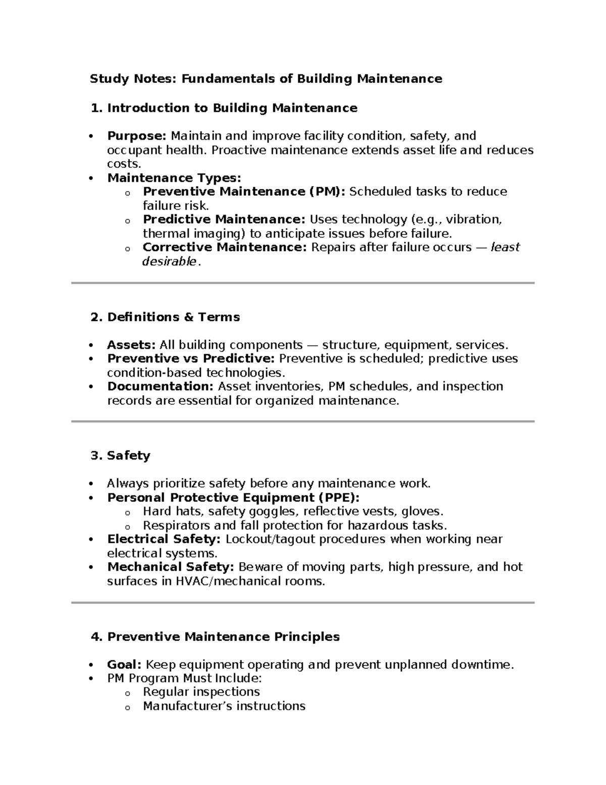 Building Maintenance Fundamentals: Study Notes for Intro Course - Studocu