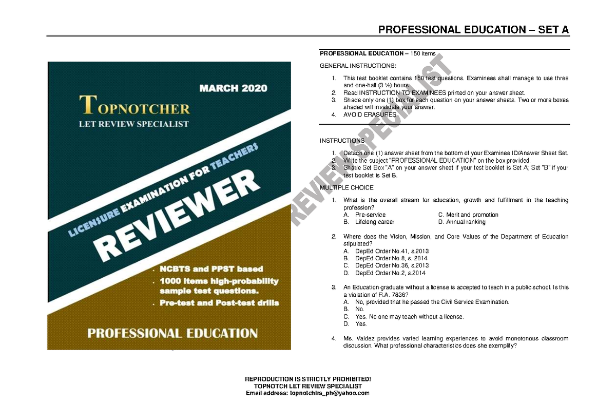 Topnotcher LET Reviewer: 150 Items for Professional Education Prep ...