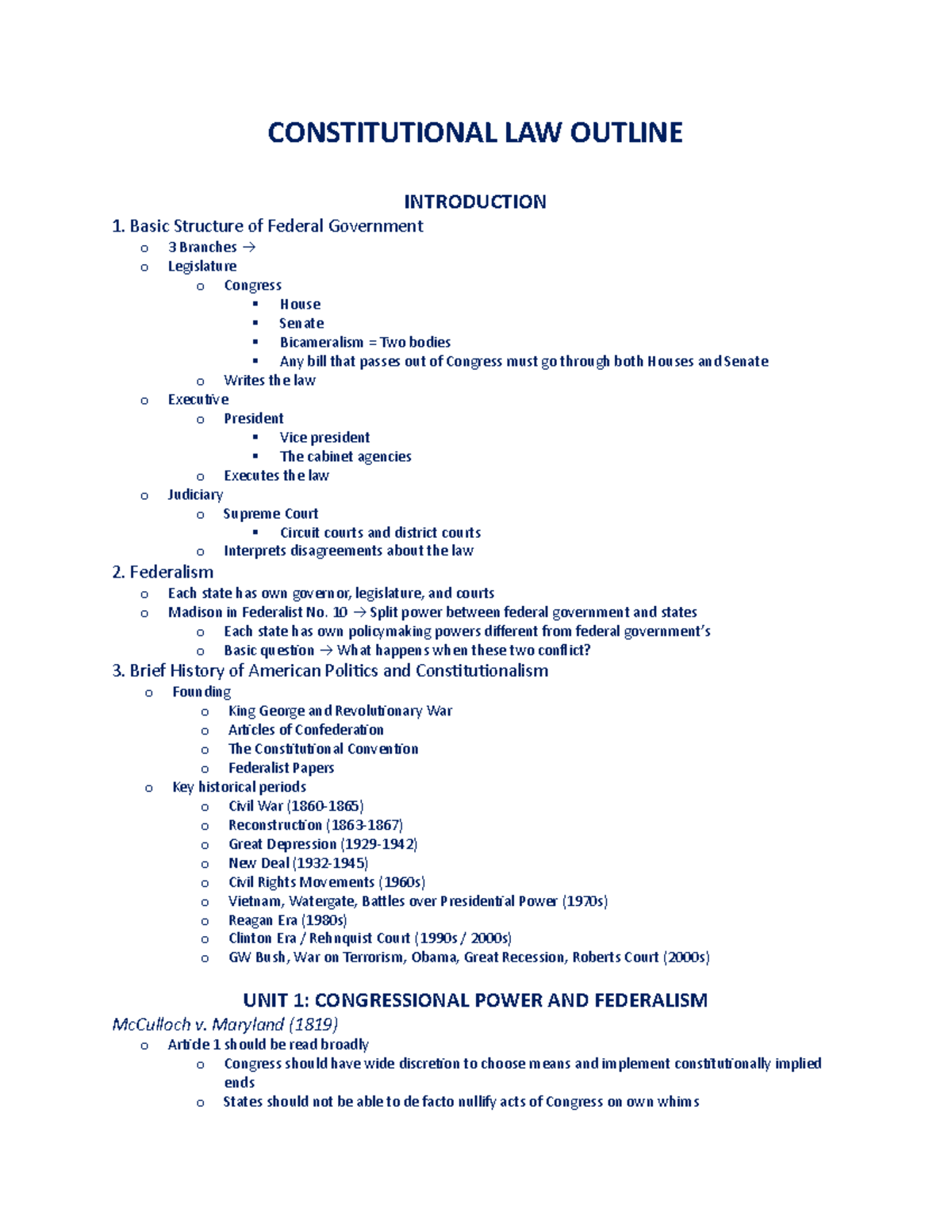 Constitutional Law Outline: Key Concepts & Case Summaries for Exam ...