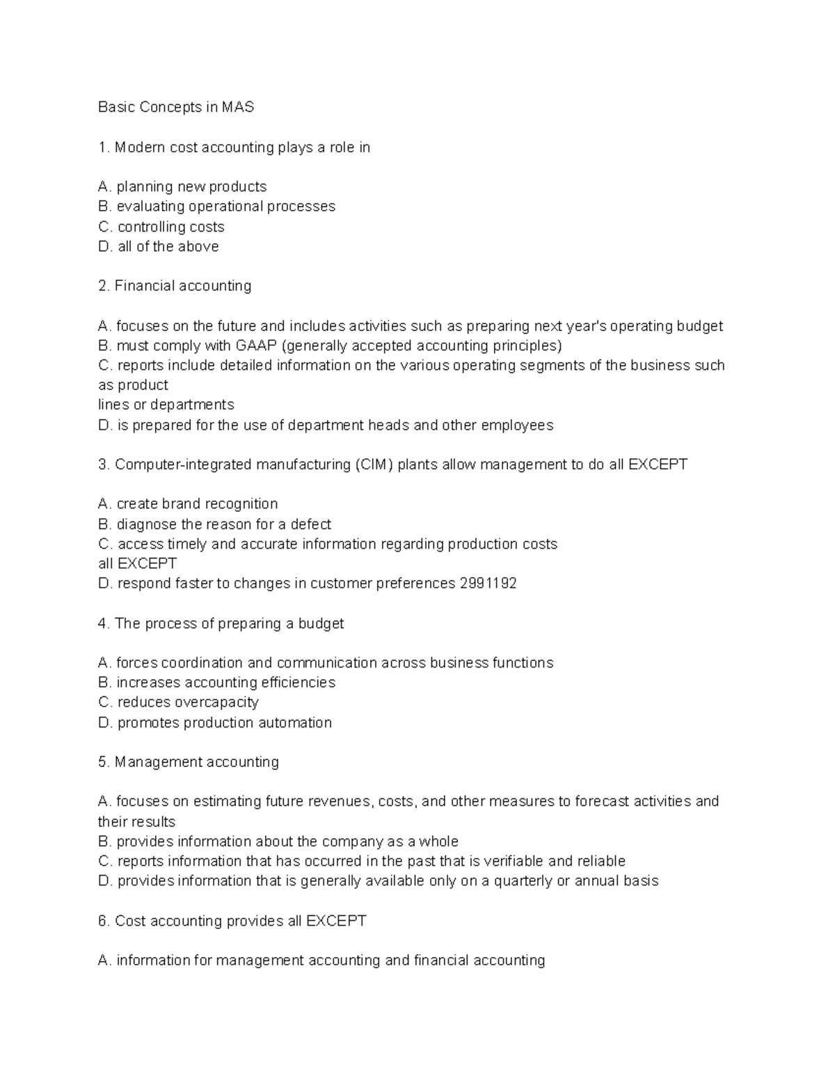 Basic Concepts in MAS: Key Principles of Management Accounting - Studocu