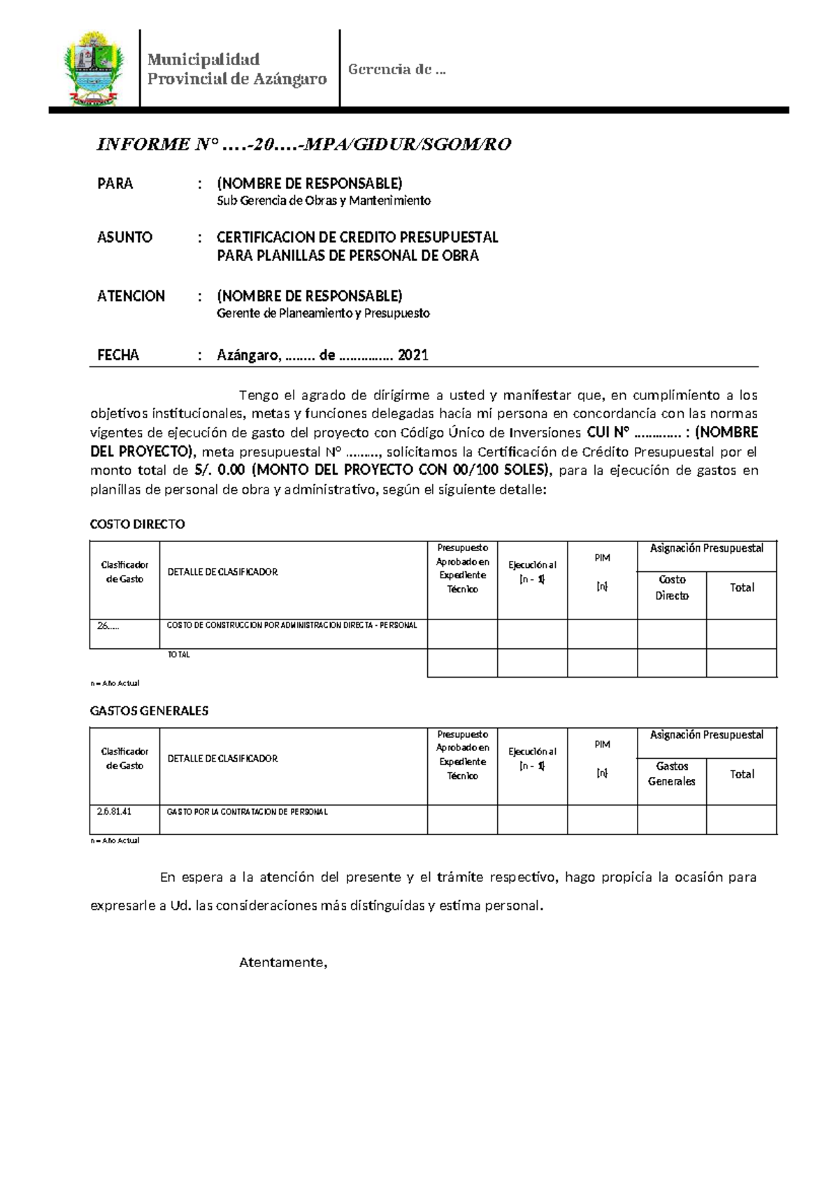 Modelo de Solicitud de Certificación Presupuestal para Planillas de Personal de - Document Preview