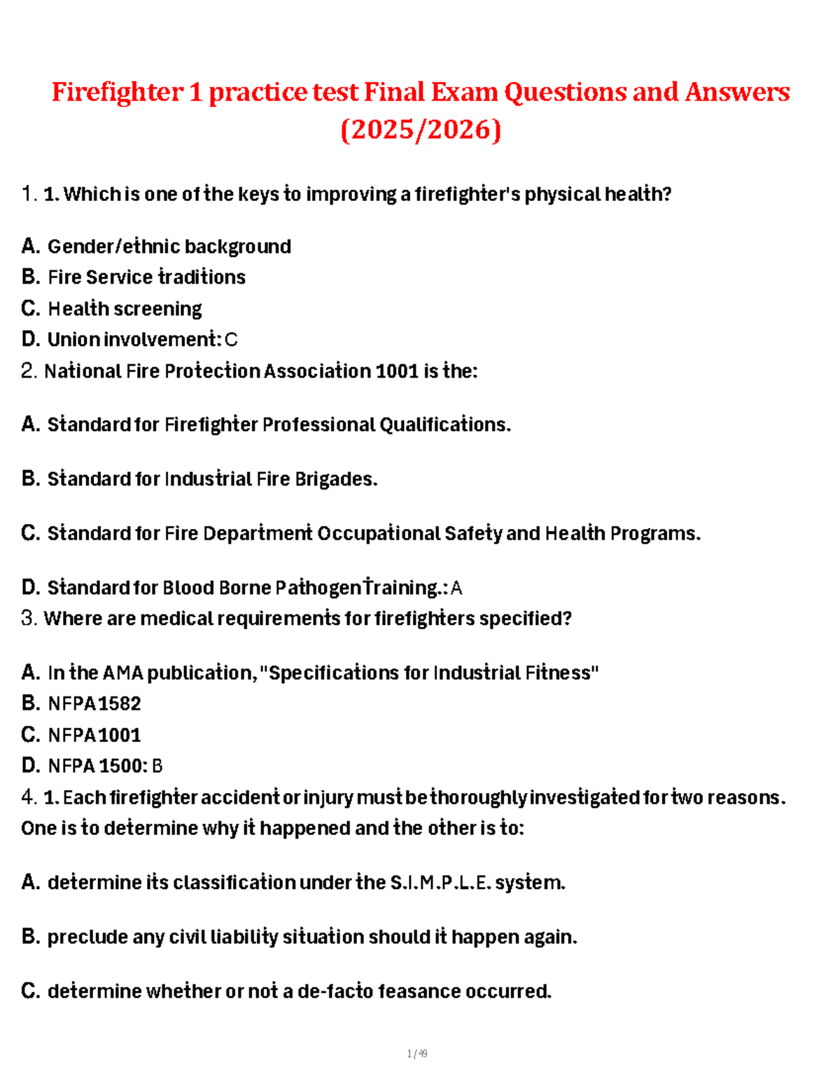 Firefighter 1 Final Exam Practice Test Questions & Answers - Studocu