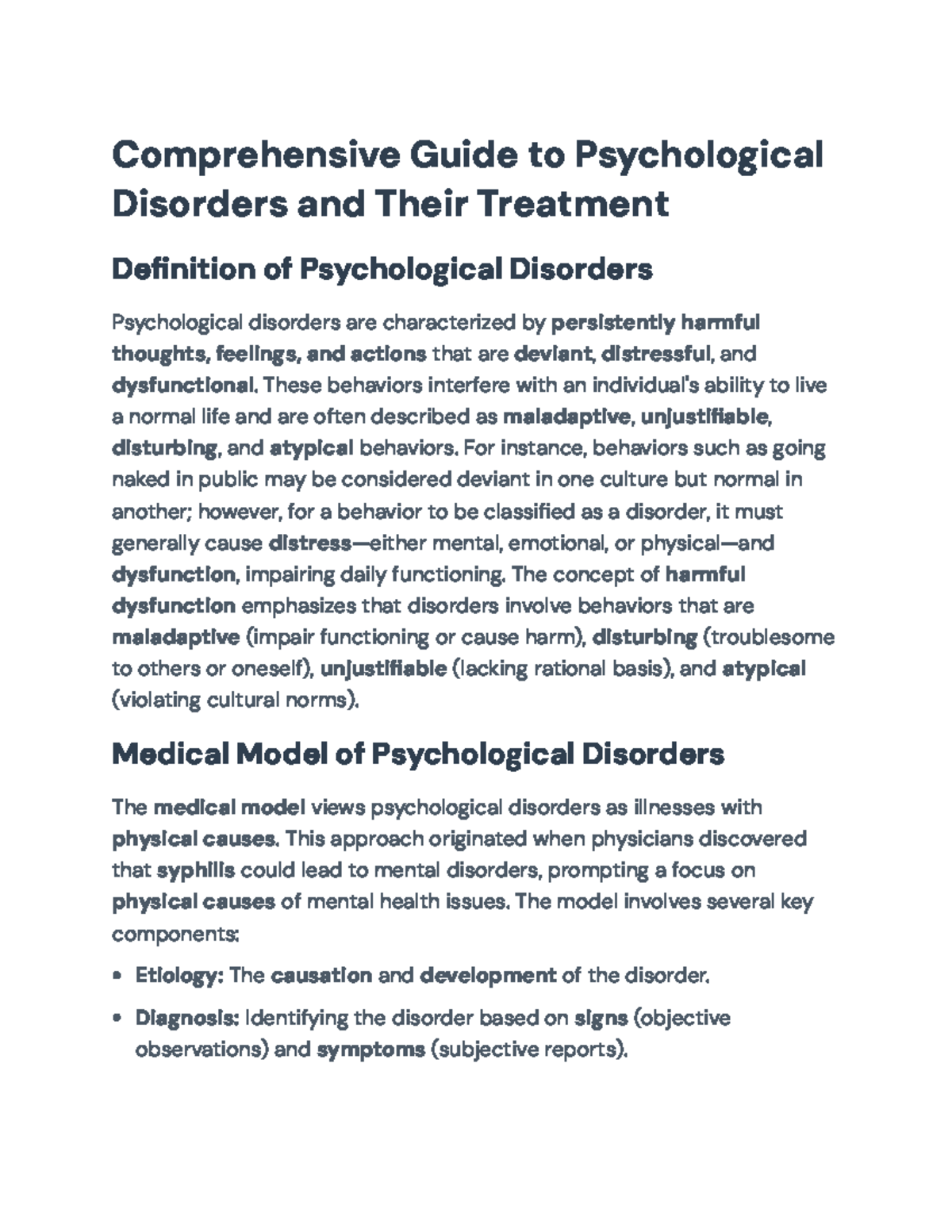 Comprehensive Overview of Psychological Disorders & Treatments (PSY 101 ...