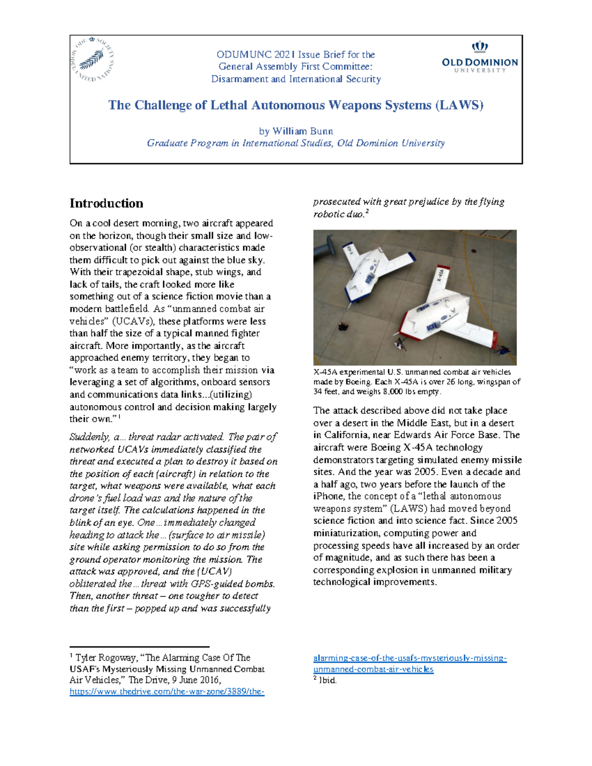 ODUMUNC 2021: Issue Brief on Lethal Autonomous Weapons Systems - Studocu