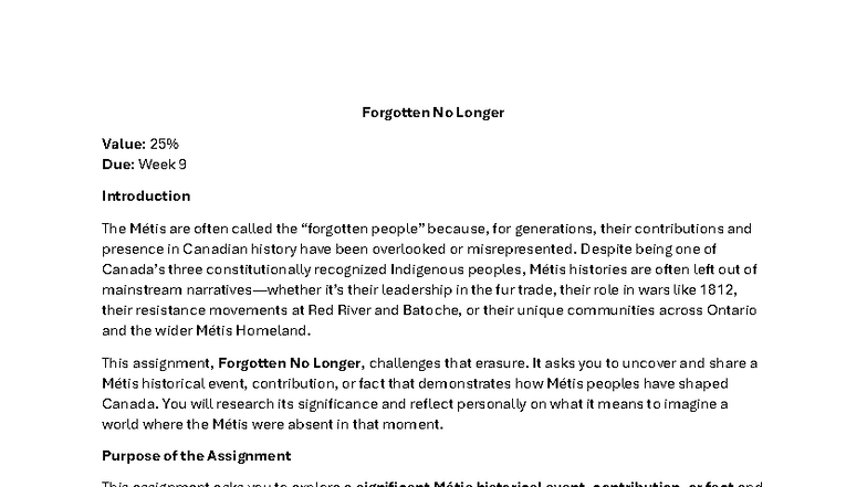Forgotten No Longer: Métis Historical Contributions - Week 9 Assignment ...