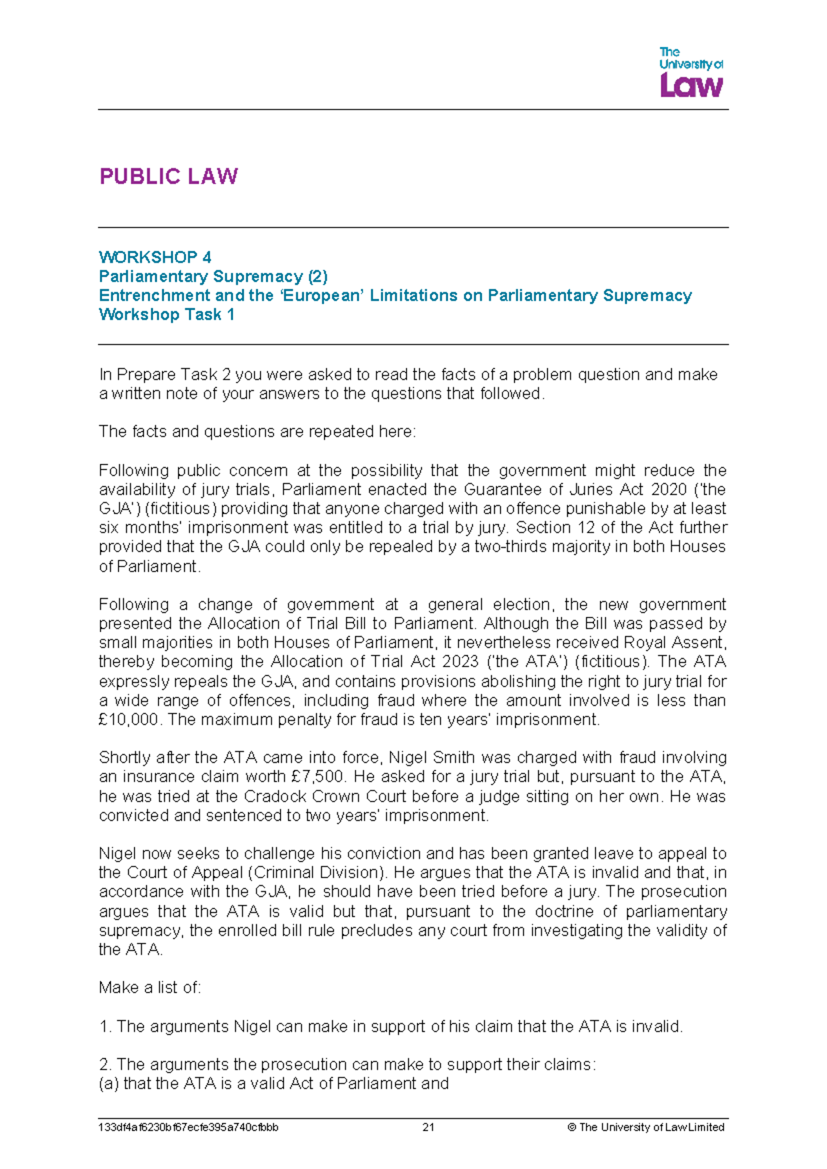 2324 PUB WS04 CE02 Workshop Task 1: Parliamentary Supremacy Analysis ...
