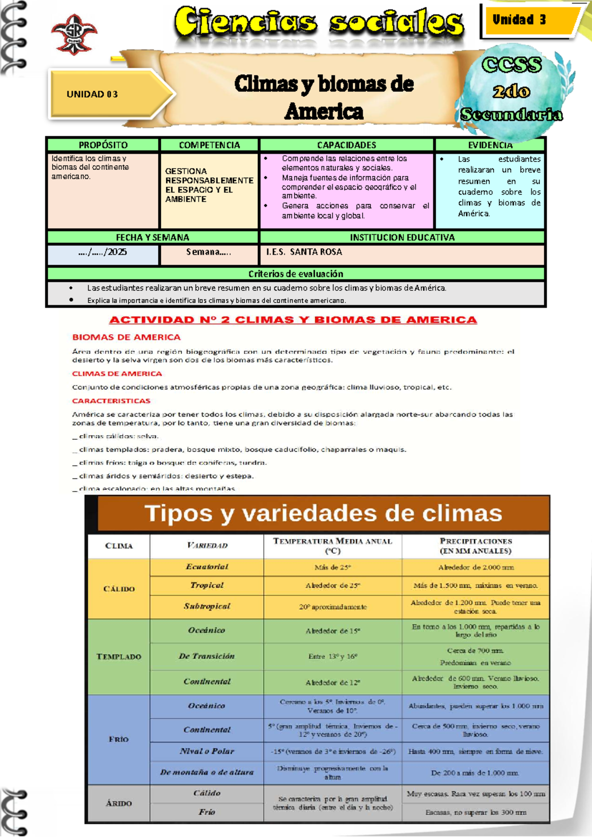 Unidad 3: Climas y Biomas de América - Ficha de Actividad CCSS-1 - Studocu