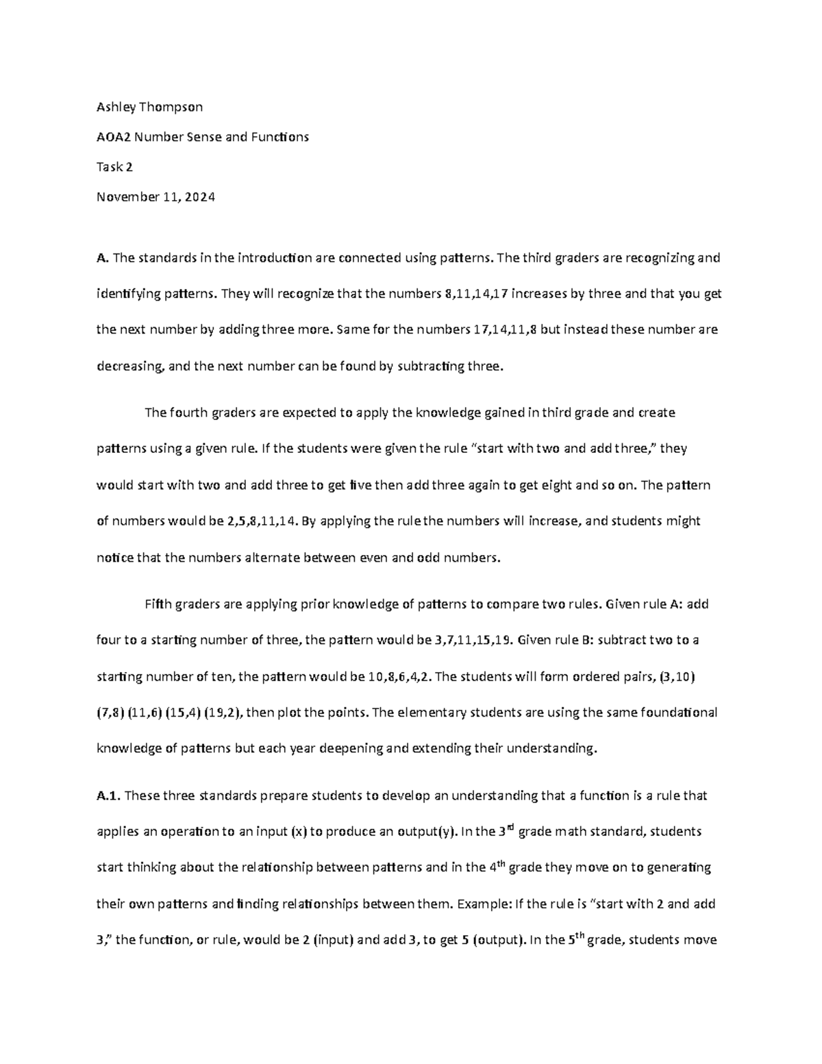 AOA2 Task 2: Exploring Number Patterns and Functions in Elementary Math ...
