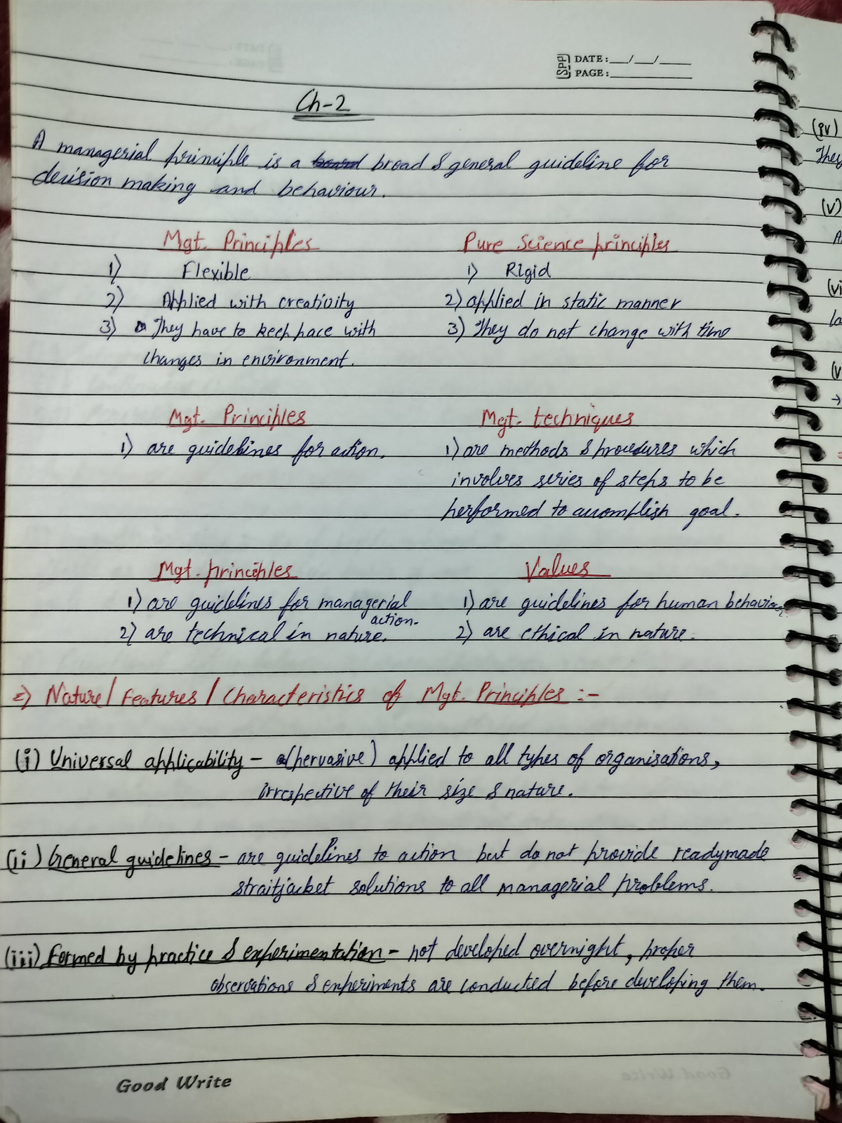 CH-2 BST - Very good notes - B DATE: PAGE: A managerial primciple is a ...
