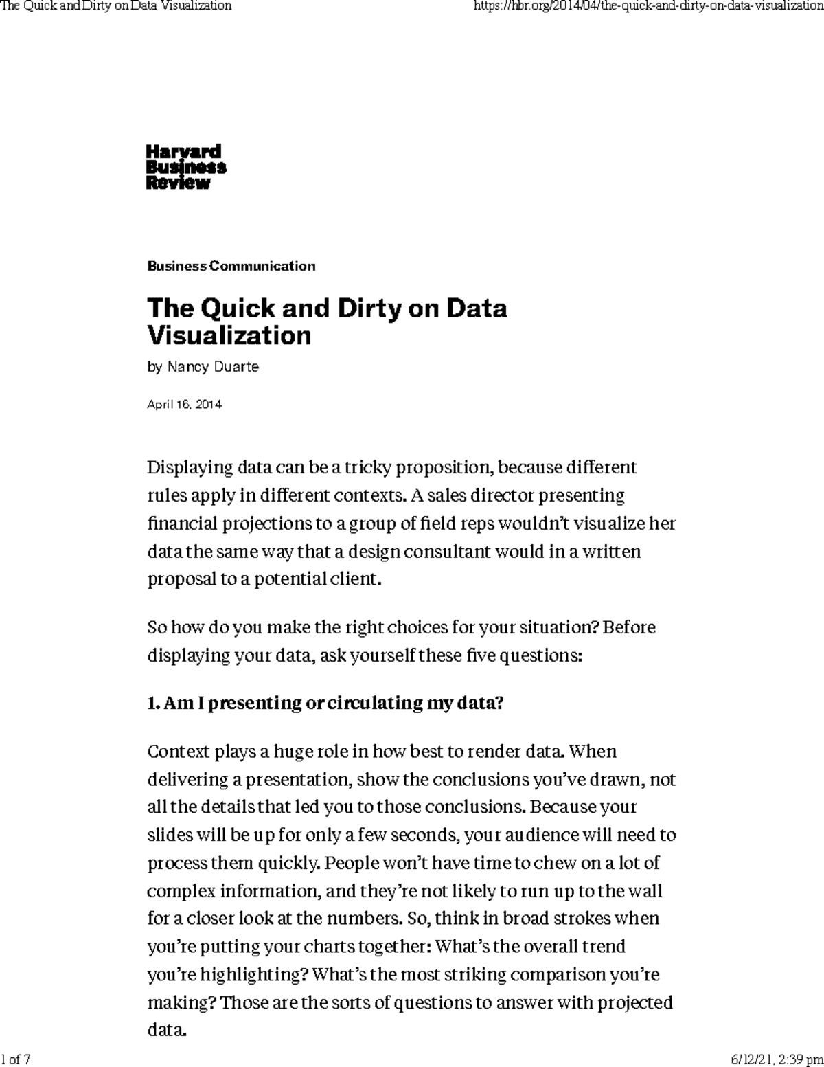 Business Comm: Quick Guide to Data Visualization Techniques - Studocu