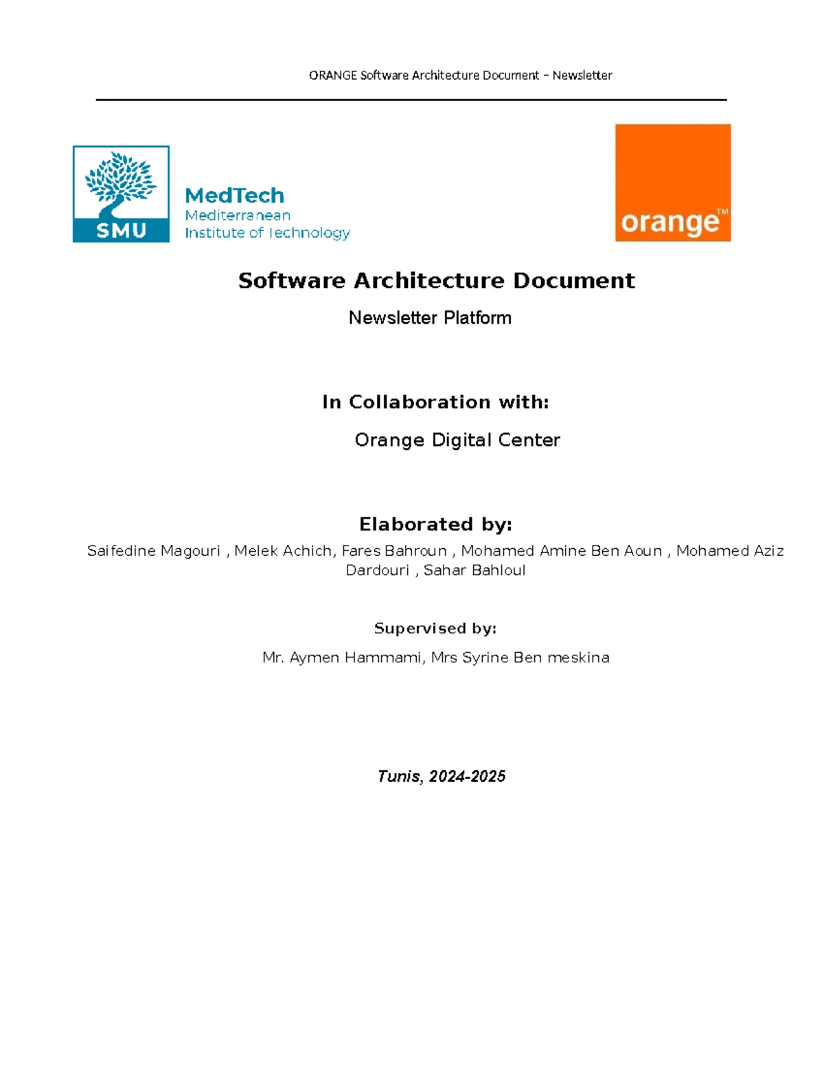 ORANGE Software Architecture Document for Newsletter Platform (Final ...