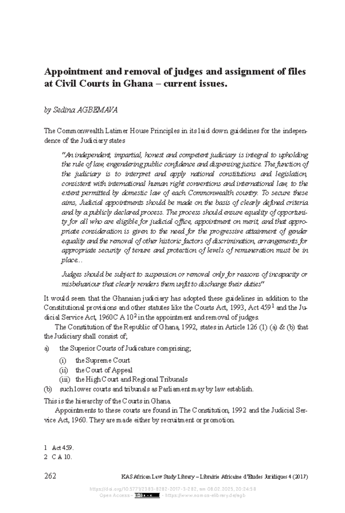 GHA 2017 Appointment Removal Of Supreme Court Justices Studocu